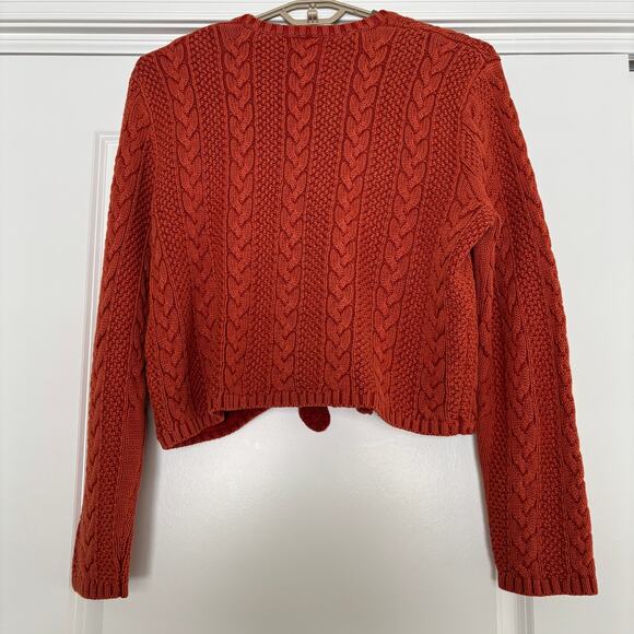 Territory Ahead Orange Cable Knit Cardigan Sweater XL tie front 90s Vintage - Picture 2 of 7